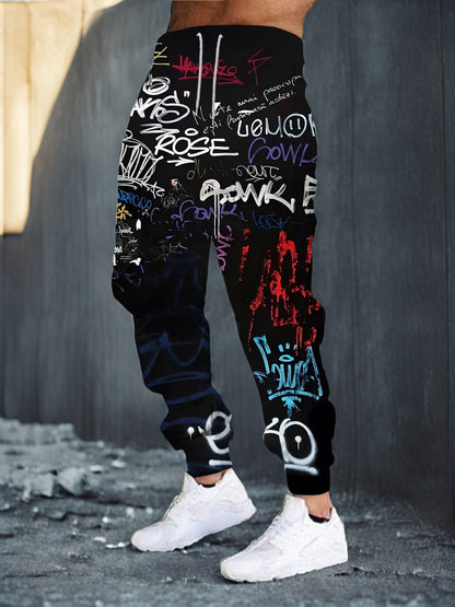 New street hip-hop style fashionable and casual 3D graffiti printed men's outdoor trousers for the autumn of 2025