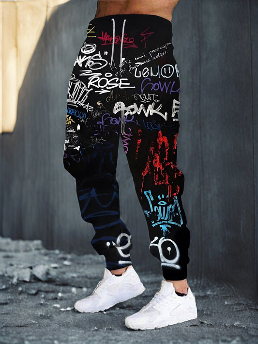 New street hip-hop style fashionable and casual 3D graffiti printed men's outdoor trousers for the autumn of 2025