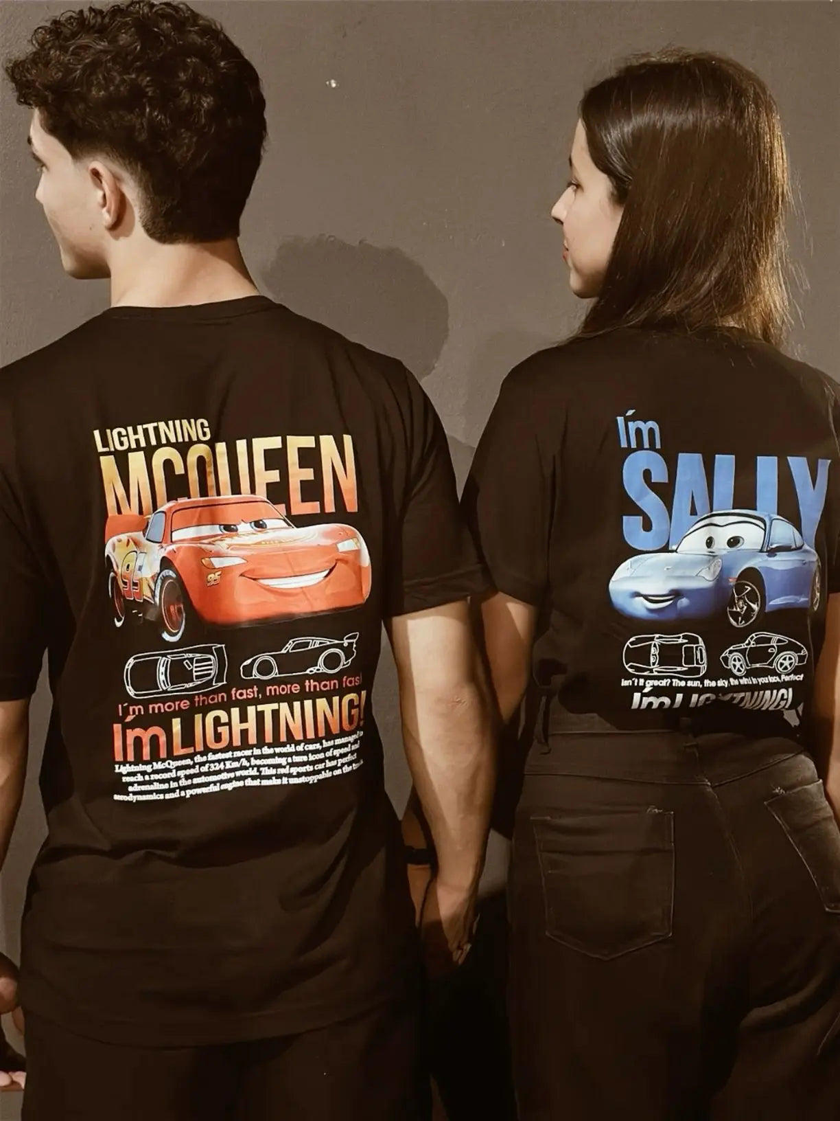 Disney Pixar Movie Cars T-shirt Couple Mens Womens Lightning Mcqueen Sally Oversized Y2k T-shirts Double-sided Printed Clothing