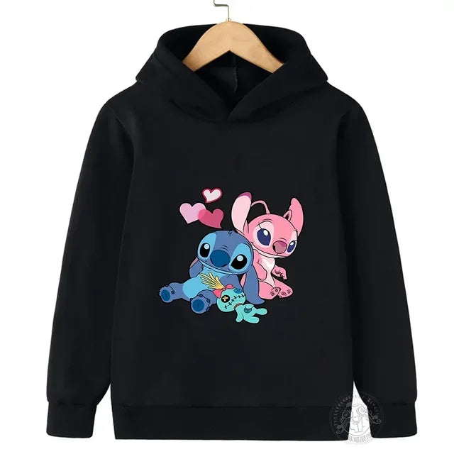 Spring Autumn Disney Stitch Street Fashion Boys and Girls Sweatshirt Children's Sports Pullover Outdoor Kids Hooded Hoodie