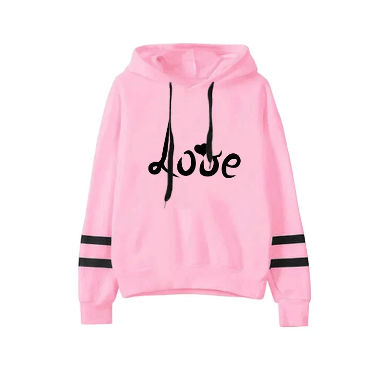 Love Print Hoodie Jogger Set Autumn Winter Casual Sport Outfit 2025 Hot Sale Womens Tracksuit Hooded Sweatshirt Black Sweatpants