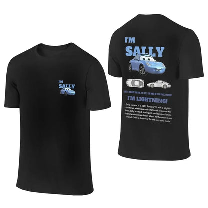 Disney Pixar Movie Cars T-shirt Couple Mens Womens Lightning Mcqueen Sally Oversized Y2k T-shirts Double-sided Printed Clothing