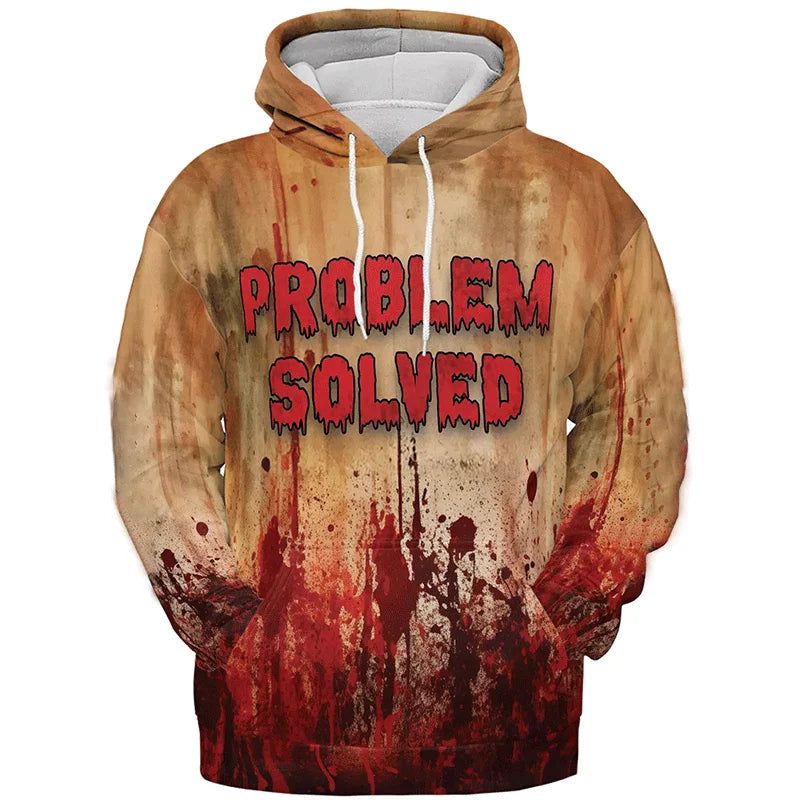 Horror Halloween Party Graphic Sweatshirts Bloody Patterns Design Hoodies For Men Clothes I'm Fine Blood Stained Y2k Pullovers