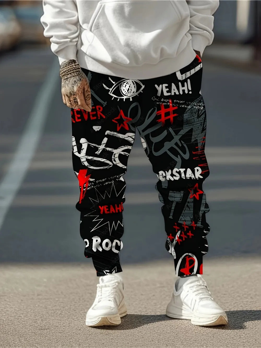 2025 Autumn New Men's Personalized Letter Graffiti Printed Soft and Comfortable Drawstring Pants Outdoor Street Style Pants