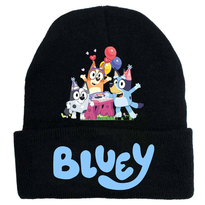 New Anime Bluey Children's Knitted Hat Cute Bingo Family Printed Wool Hat Autumn and Winter Style Velvet Hat Gift