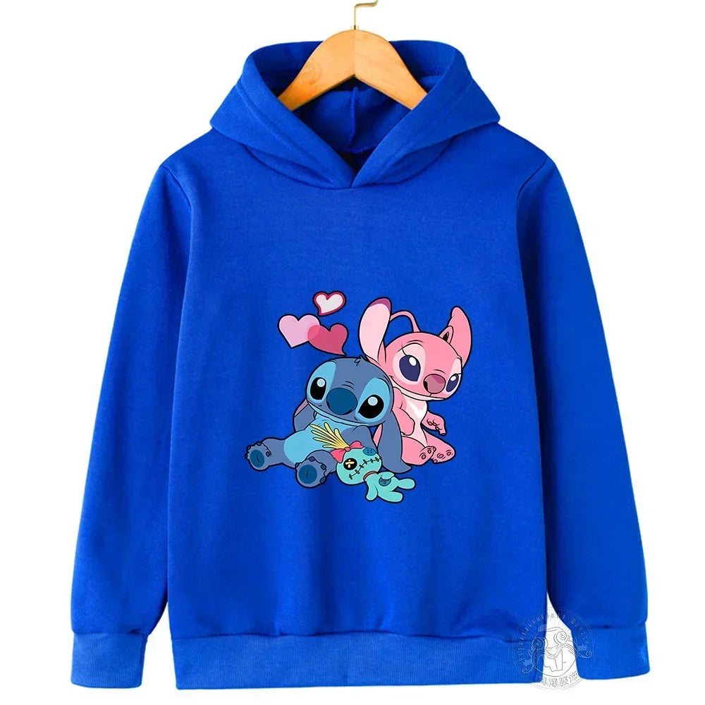 Spring Autumn Disney Stitch Street Fashion Boys and Girls Sweatshirt Children's Sports Pullover Outdoor Kids Hooded Hoodie