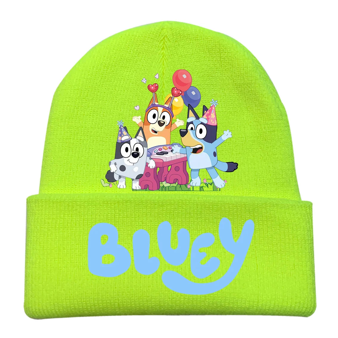 New Anime Bluey Children's Knitted Hat Cute Bingo Family Printed Wool Hat Autumn and Winter Style Velvet Hat Gift