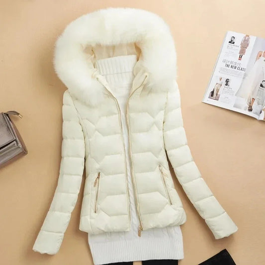 Women Winter Cotton Padded Jacket 2025 New Women Big Fur Collar Cotton Coat Warm Thicken Loose Hooded Parkas Winter Outwear
