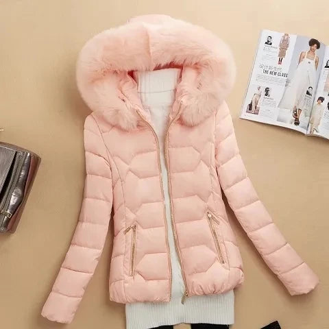 Women Winter Cotton Padded Jacket 2025 New Women Big Fur Collar Cotton Coat Warm Thicken Loose Hooded Parkas Winter Outwear
