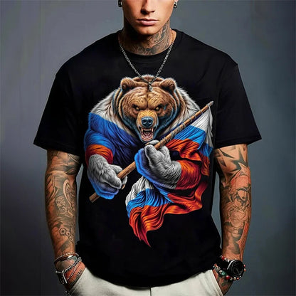 Russian Bear Graphic T-shirt Men's Clothing Russian Flag Design CCCP O-neck Short Sleeve T Shirts Summer 2025 Novel Men Tees