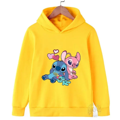 Spring Autumn Disney Stitch Street Fashion Boys and Girls Sweatshirt Children's Sports Pullover Outdoor Kids Hooded Hoodie