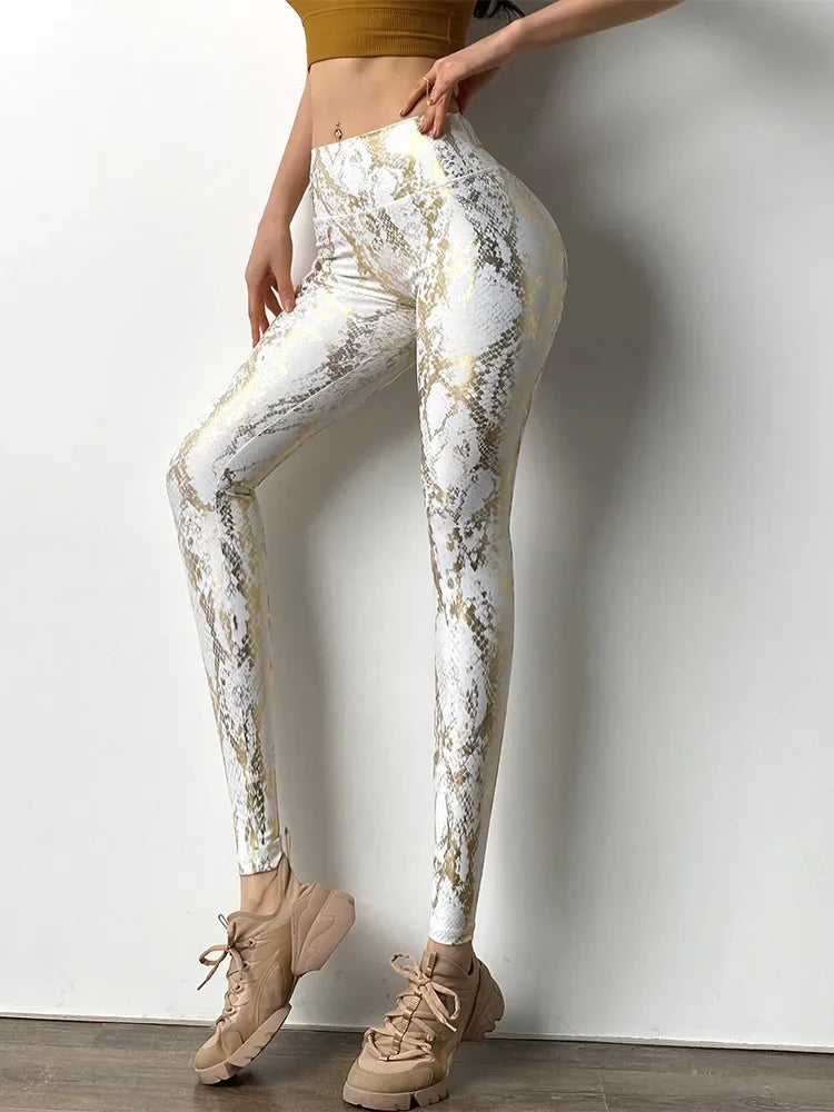 Serpentine Printed Yoga Pants Po Gilded Stretch Casual Skinny Damenhose High Waist Fitness Elastic Sporty Leggings