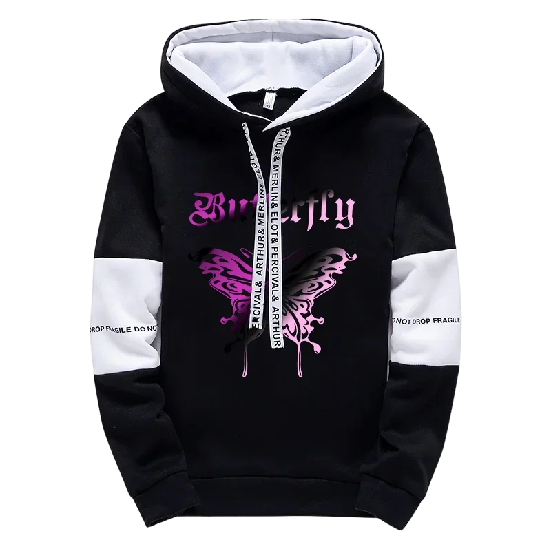 Girls Urban Fashion Loose Coat Butterfly Letter Print Hoodie for Woman High Grade Y2K Korean Style Hooded Long Sleeve Sweatshirt