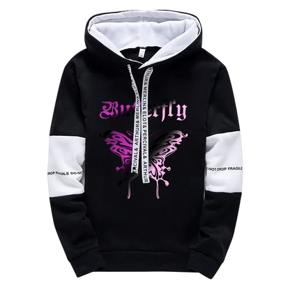 Girls Urban Fashion Loose Coat Butterfly Letter Print Hoodie for Woman High Grade Y2K Korean Style Hooded Long Sleeve Sweatshirt