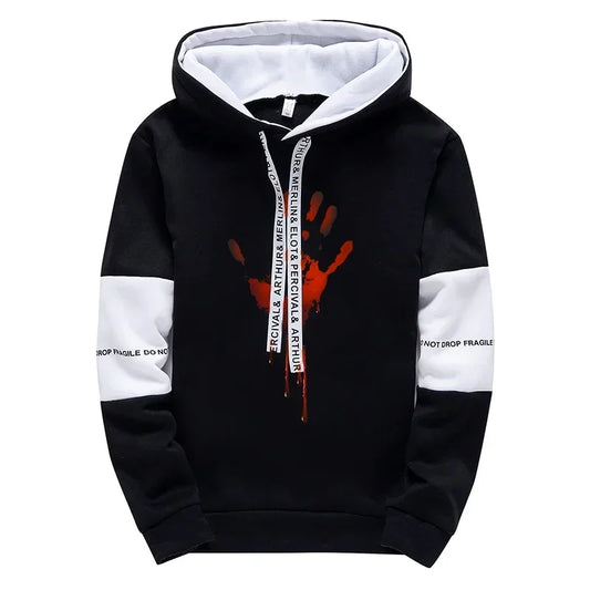 2025 New Arrival Men's Funny Hoodie Realistic Bloody Palm Printed Sweatshirts All Season Daily Casual Sport Pullover Tracksuit