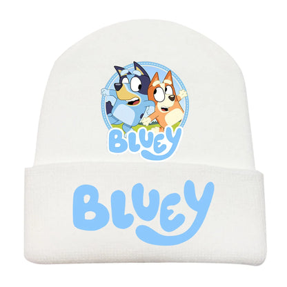 New Anime Bluey Children's Knitted Hat Cute Bingo Family Printed Wool Hat Autumn and Winter Style Velvet Hat Gift