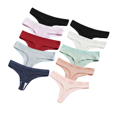 10Pcs/Set Cotton Underwear Women's Sexy Low-Waist Thongs Girls Sports Panties Stretchy T Back Soft Breathable Lingerie