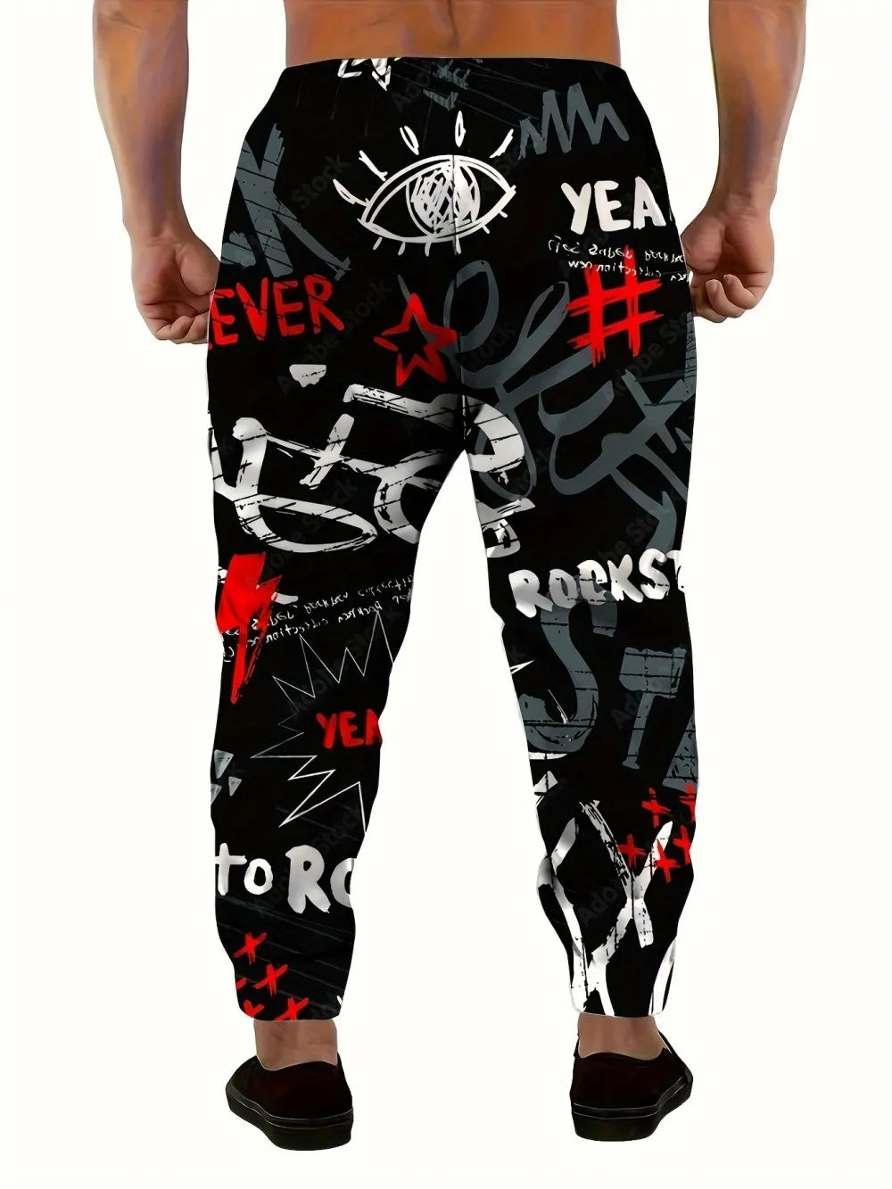 2025 Autumn New Men's Personalized Letter Graffiti Printed Soft and Comfortable Drawstring Pants Outdoor Street Style Pants