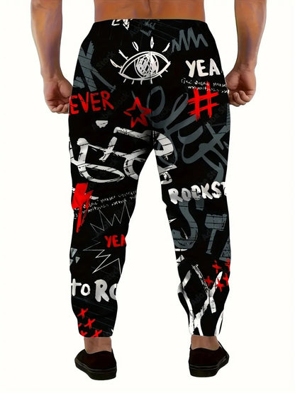 2025 Autumn New Men's Personalized Letter Graffiti Printed Soft and Comfortable Drawstring Pants Outdoor Street Style Pants