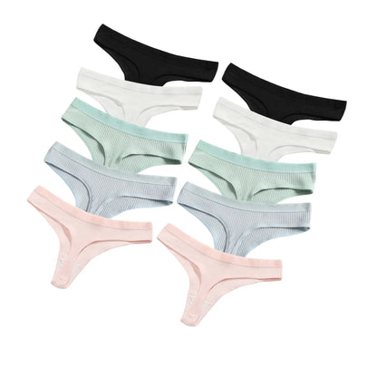 10Pcs/Set Cotton Underwear Women's Sexy Low-Waist Thongs Girls Sports Panties Stretchy T Back Soft Breathable Lingerie