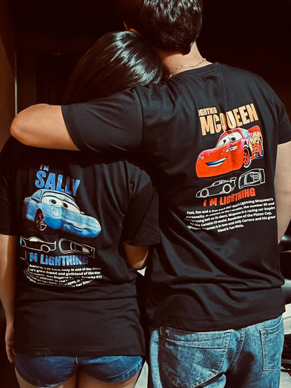Disney Pixar Movie Cars T-shirt Couple Mens Womens Lightning Mcqueen Sally Oversized Y2k T-shirts Double-sided Printed Clothing