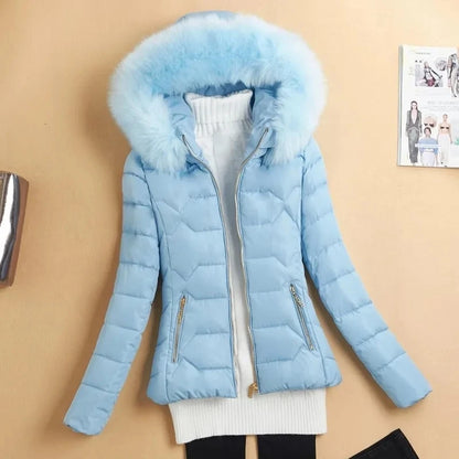 Women Winter Cotton Padded Jacket 2025 New Women Big Fur Collar Cotton Coat Warm Thicken Loose Hooded Parkas Winter Outwear