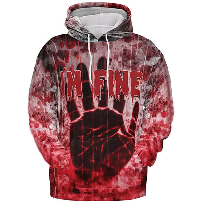Horror Halloween Party Graphic Sweatshirts Bloody Patterns Design Hoodies For Men Clothes I'm Fine Blood Stained Y2k Pullovers