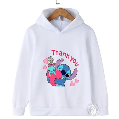 Spring Autumn Disney Stitch Street Fashion Boys and Girls Sweatshirt Children's Sports Pullover Outdoor Kids Hooded Hoodie