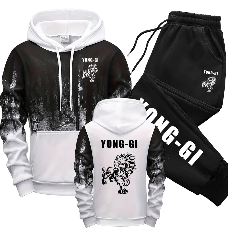 Autumn Winter Hoodies Fashion Comfortable Sports Men's Tracksuit Casual Daily Jogging Splash-ink Sweatshirts Top Mens Sweatpants