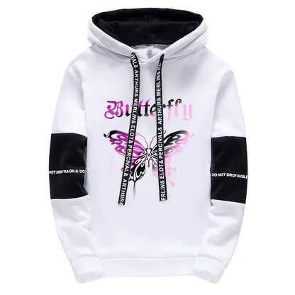 Girls Urban Fashion Loose Coat Butterfly Letter Print Hoodie for Woman High Grade Y2K Korean Style Hooded Long Sleeve Sweatshirt