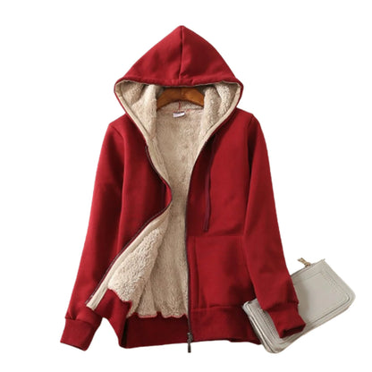 Women's Thick Lined Hoodie Jacket with Pocket Drawstring Hood Front Zipper Warm Coat Unisex's Outwear Long Sleeve Solid Color H9