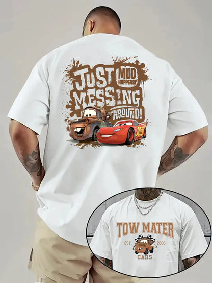 Disney Cars Lightning McQueen T-Shirt Oversized Y2k Daily Leisure and Theme Activities Wear Short Sleeve Female Male Clothing