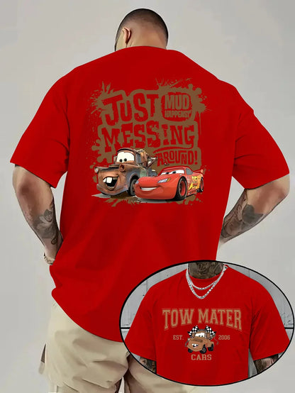 Disney Cars Lightning McQueen T-Shirt Oversized Y2k Daily Leisure and Theme Activities Wear Short Sleeve Female Male Clothing