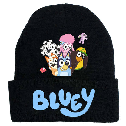 New Anime Bluey Children's Knitted Hat Cute Bingo Family Printed Wool Hat Autumn and Winter Style Velvet Hat Gift
