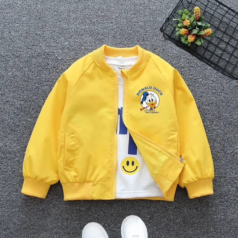 Neue Herbst Baby Jungen Mädchen Jacke Mode Cartoon Donald Duck Druck Oberbekleidung für Kinder Kleidung Frühling Kinder Windjacke Coatsats
