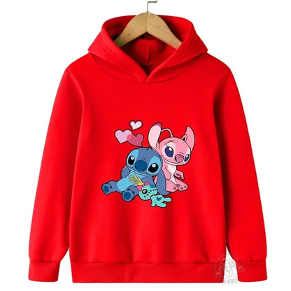 Spring Autumn Disney Stitch Street Fashion Boys and Girls Sweatshirt Children's Sports Pullover Outdoor Kids Hooded Hoodie