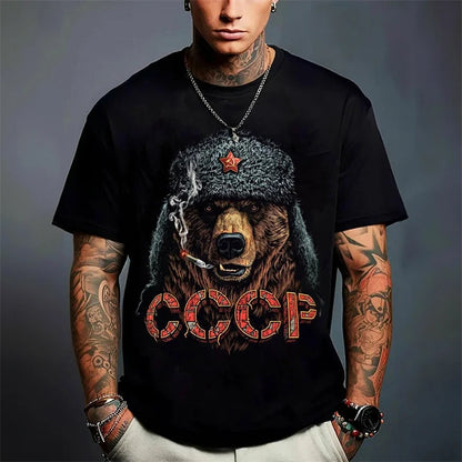 Russian Bear Graphic T-shirt Men's Clothing Russian Flag Design CCCP O-neck Short Sleeve T Shirts Summer 2025 Novel Men Tees