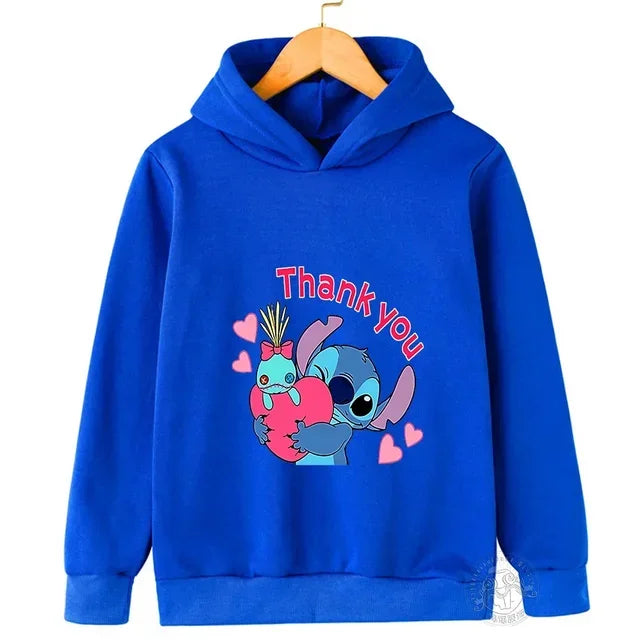 Spring Autumn Disney Stitch Street Fashion Boys and Girls Sweatshirt Children's Sports Pullover Outdoor Kids Hooded Hoodie