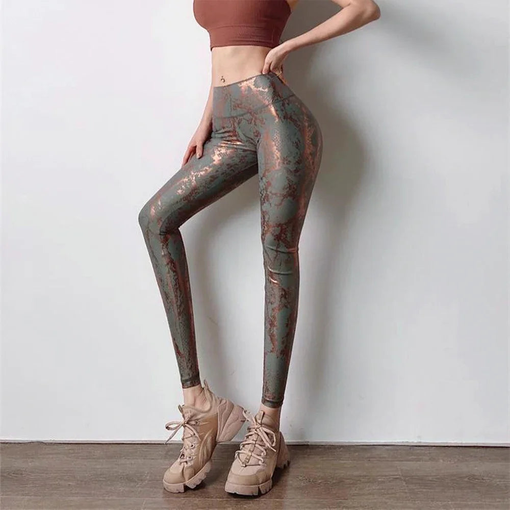 Serpentine Printed Yoga Pants Po Gilded Stretch Casual Skinny Damenhose High Waist Fitness Elastic Sporty Leggings