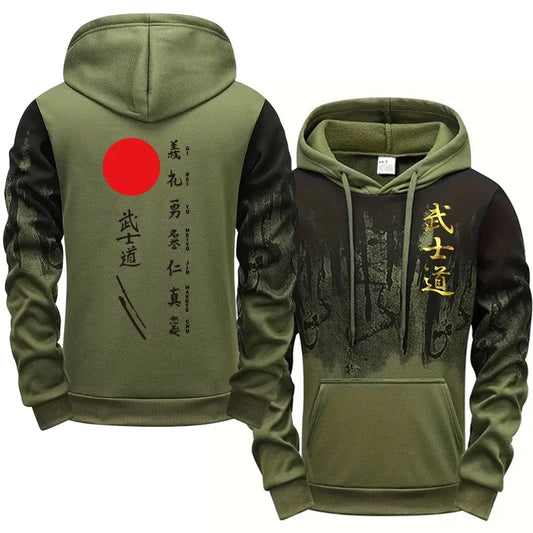 Japanese Bushido Print Hoodie for Men 2025 New Arrival Men Hooded Long Sleeve Sweatshirt All Season Daliy Casual Sporty Pullover