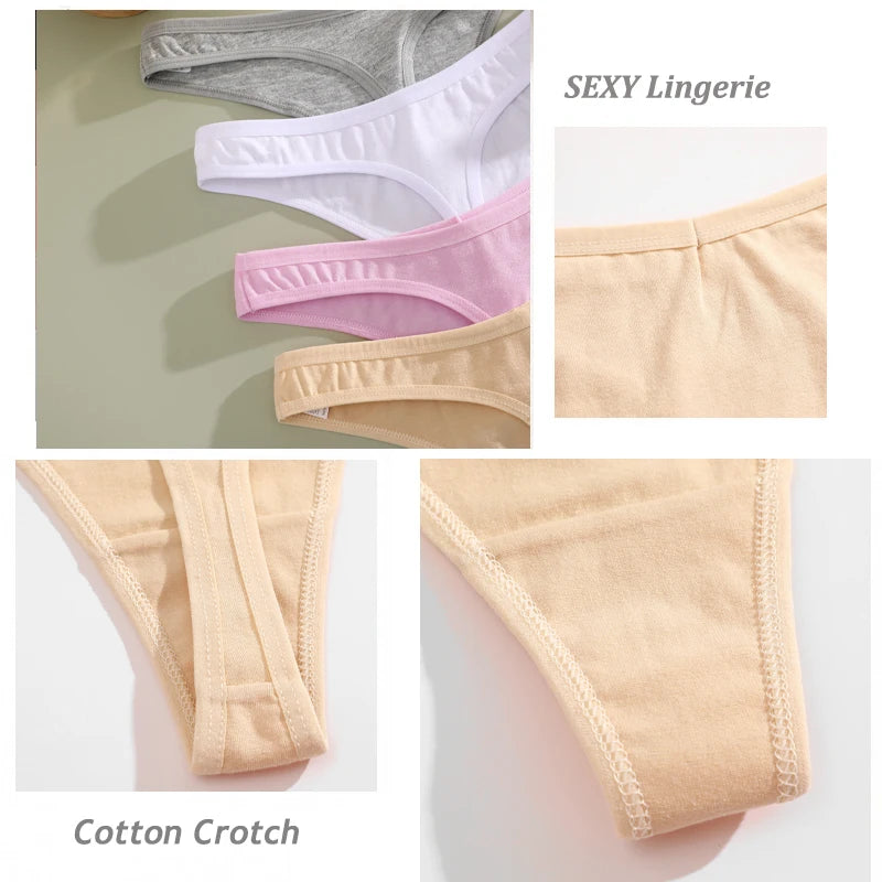 8PCS Women Cotton Thongs Sexy V Waist G-String Panties Seamless Soft Underwear for Women Solid Color Girls Intimates Lingerie