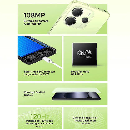 Xiaomi Redmi Note 14 4G NFC helium G99-Ultra 6,67 ''AMOLED screen 120 Hz 108 MP IA camera 5500 mAh battery,Charger Not Included