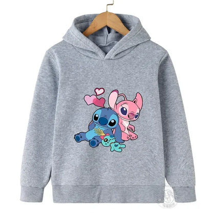 Spring Autumn Disney Stitch Street Fashion Boys and Girls Sweatshirt Children's Sports Pullover Outdoor Kids Hooded Hoodie
