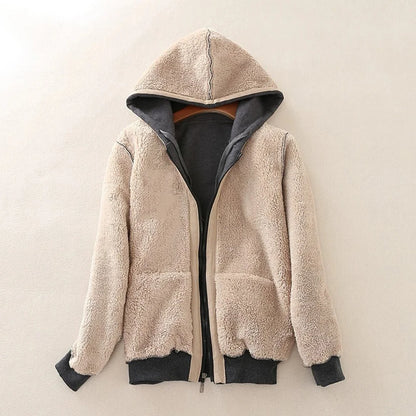 Women's Thick Lined Hoodie Jacket with Pocket Drawstring Hood Front Zipper Warm Coat Unisex's Outwear Long Sleeve Solid Color H9