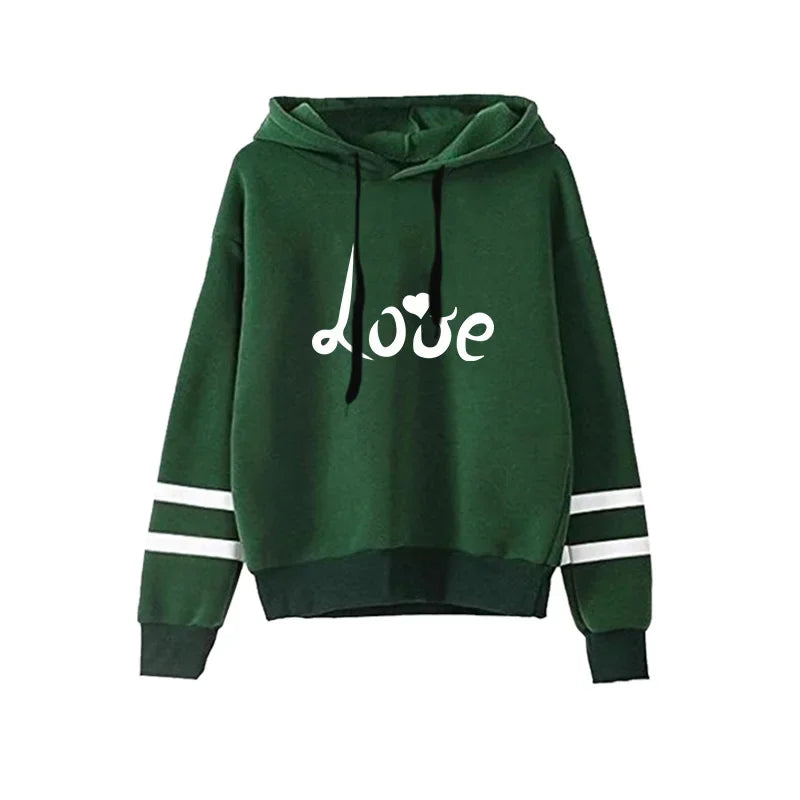 Love Print Hoodie Jogger Set Autumn Winter Casual Sport Outfit 2025 Hot Sale Womens Tracksuit Hooded Sweatshirt Black Sweatpants