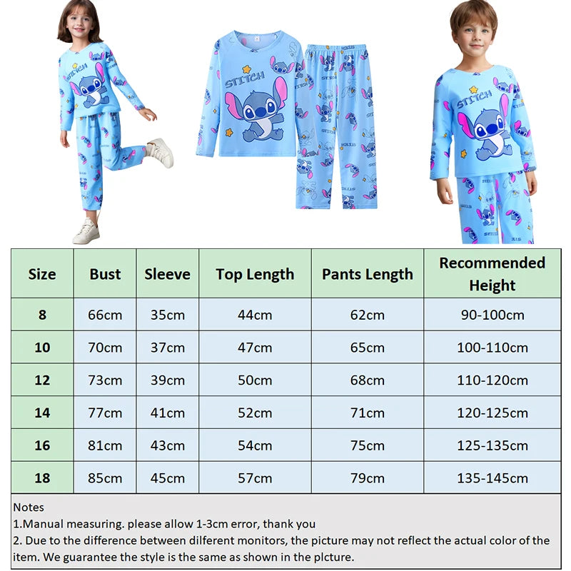 Kids Stitch Pajamas for Boys Girls Home Wear Kids Casual Sleepwear Long Sleeve Pajamas Bottoms Suit Christmas Gifts