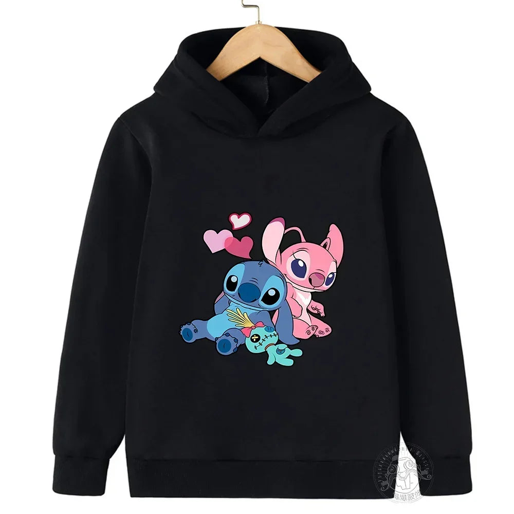 Spring Autumn Disney Stitch Street Fashion Boys and Girls Sweatshirt Children's Sports Pullover Outdoor Kids Hooded Hoodie