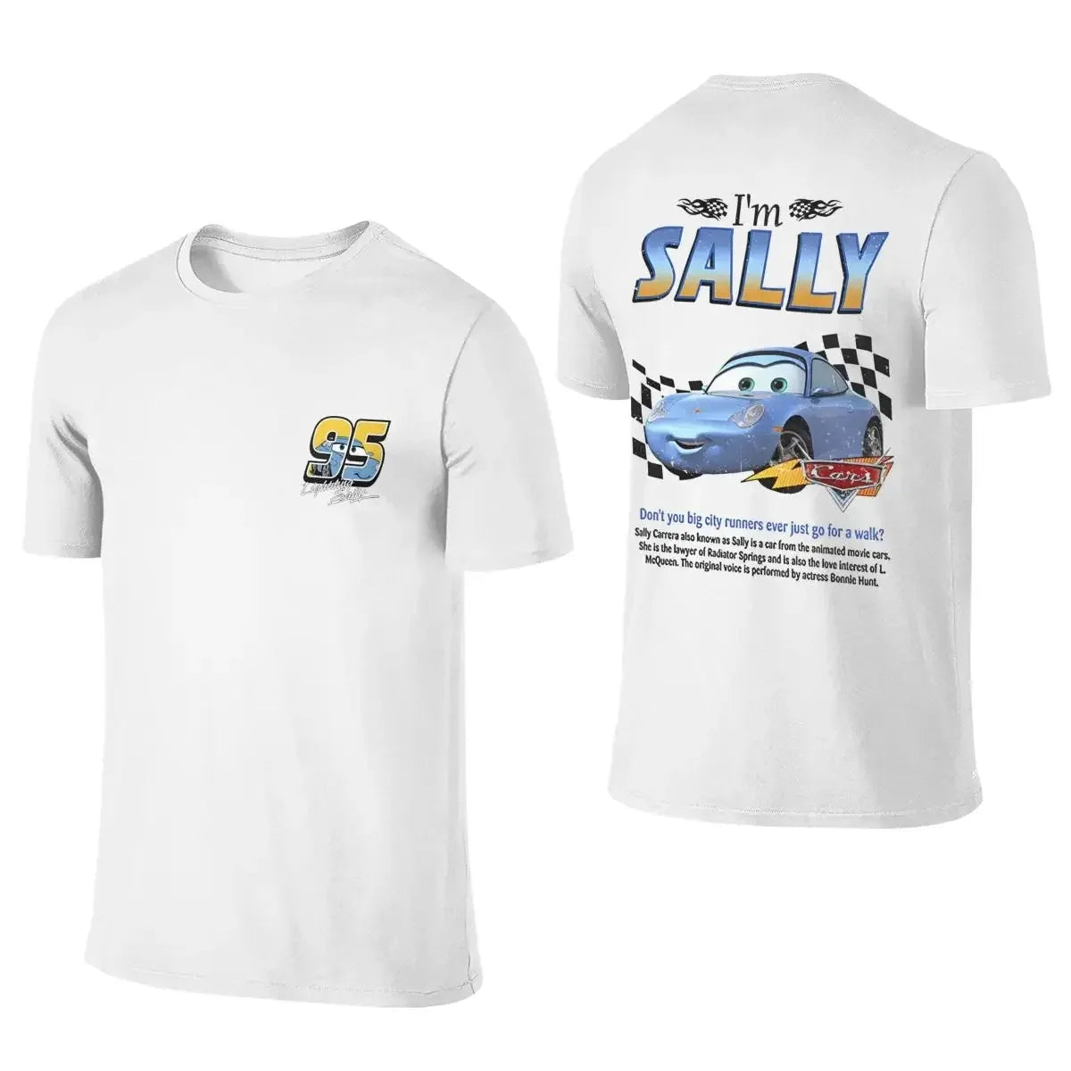 Disney Pixar Movie Cars T-shirt Couple Mens Womens Lightning Mcqueen Sally Oversized Y2k T-shirts Double-sided Printed Clothing