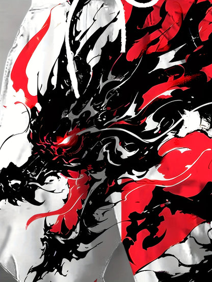 Autumn Men's New Chinese Loong Printed Soft and Comfortable Drawstring Pants Outdoor Urban High Street Pants