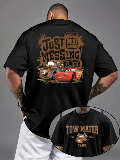 Disney Cars Lightning McQueen T-Shirt Oversized Y2k Daily Leisure and Theme Activities Wear Short Sleeve Female Male Clothing